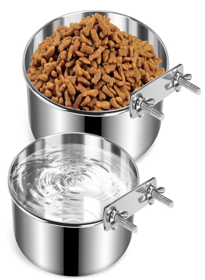 MultiOutools Crate Dog Bowls, Removable Stainless Steel Dog Bowl for Food and Water, Pet Kennel Hanging Food Water Feeder Station for Small/Medium/Large Pets, (7.1"x2.6" & 6.3"*2.4", Silver) - Image 1